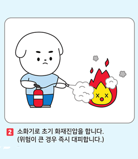 2. 소화기로 초기 화재진압을 합니다. (위험이 큰 경우 즉시 대피합니다.)