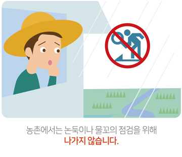 농촌에서는 논둑이나 물꼬의 점검을 위해 나가지 않습니다.
